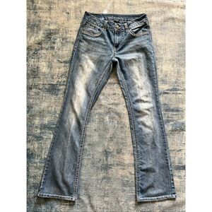 Wired Heart Light Wash Rhinestone Embroidered Boot Cut Jeans 29"